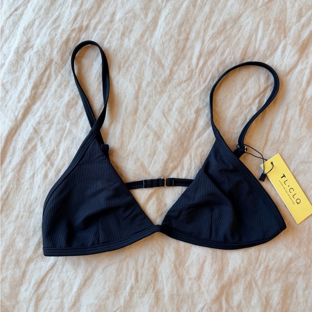 NWT Tan + Lines Black Ribbed Triangle Bikini Top